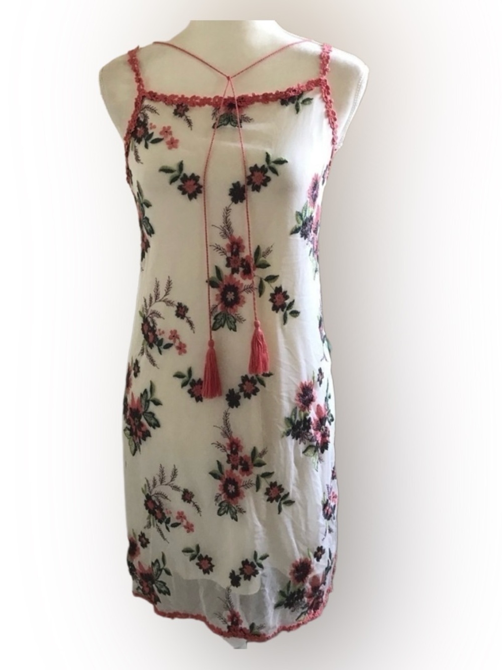 Chelsea & Violet Mojave Floral Embroidery Stretch Mesh Women Dress Cream Pink S*